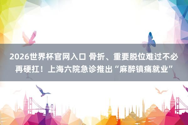 2026世界杯官网入口 骨折、重要脱位难过不必再硬扛!上海六院急诊推出“麻醉镇痛就业”