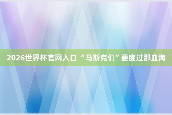 2026世界杯官网入口 “马斯克们”要度过那血海
